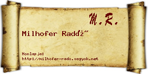 Milhofer Radó névjegykártya